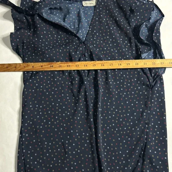 Abercrombie Fitch Womens Navy Print Ruffle Sleeve Button Polka Dot Shirt Top‎ S - Picture 4 of 6